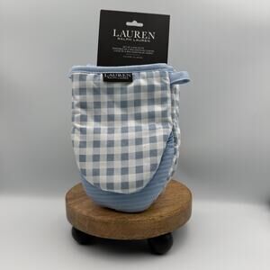 Lauren Ralph Lauren Set of 2 Mini Mitts Oven Mitt Light Blue White Gingham NWT